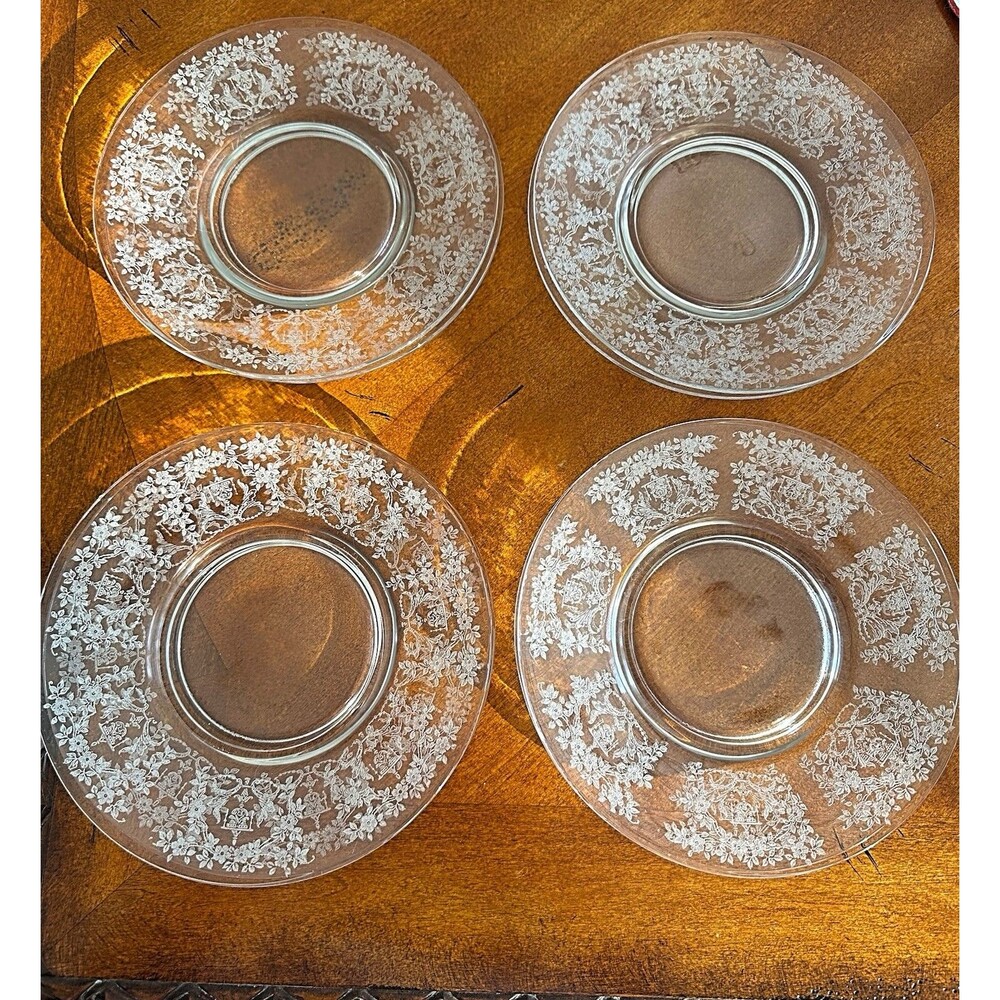 Vintage Latice Glass Plates, Gorgeous, Edged Design Antique Set Of 8 8”